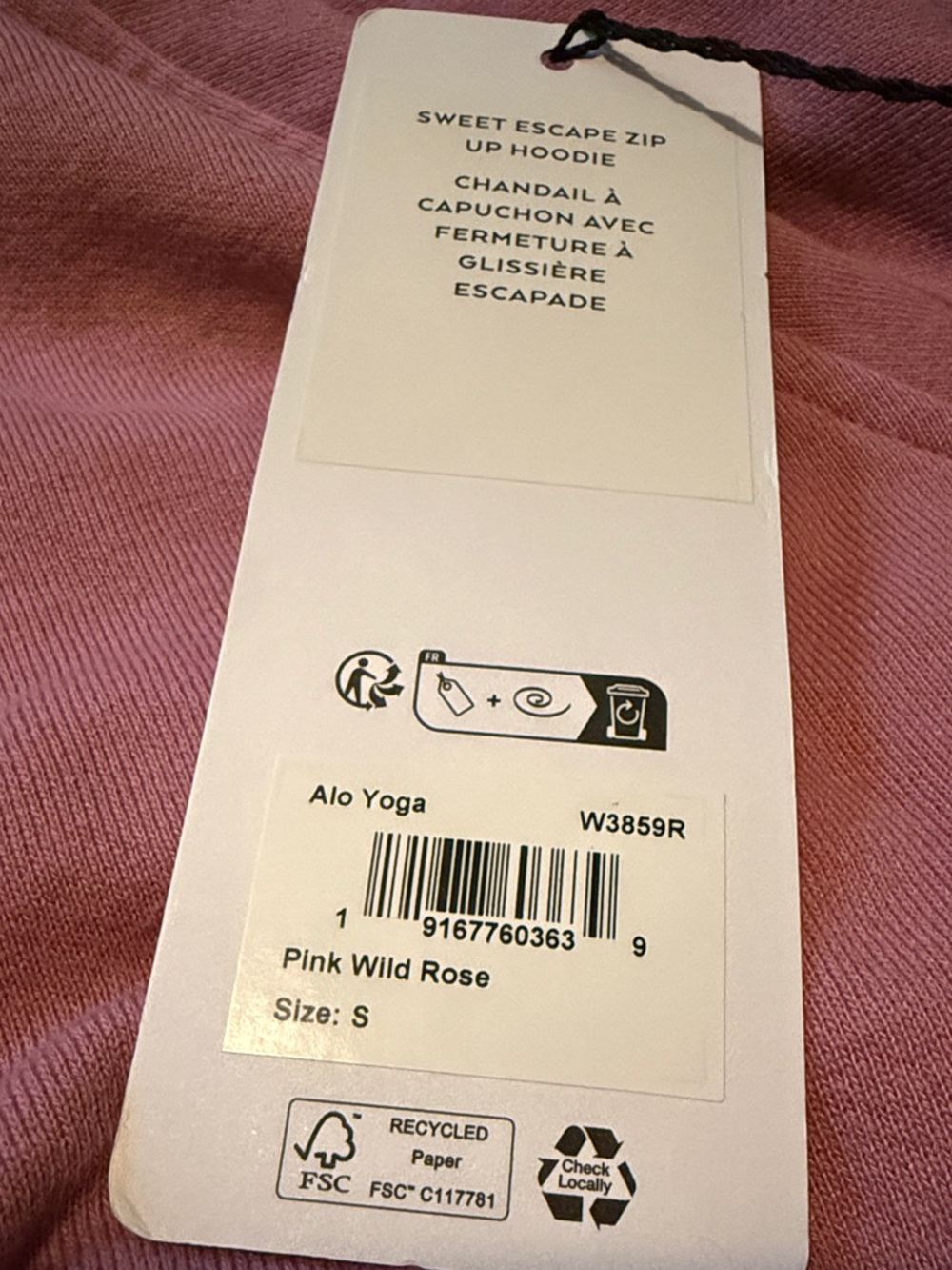 Alo Yoga Pink Wild Rose Sweet Escape Zip Up Cropped Drop Sleeve Hoodie NWT - Picture 9 of 9